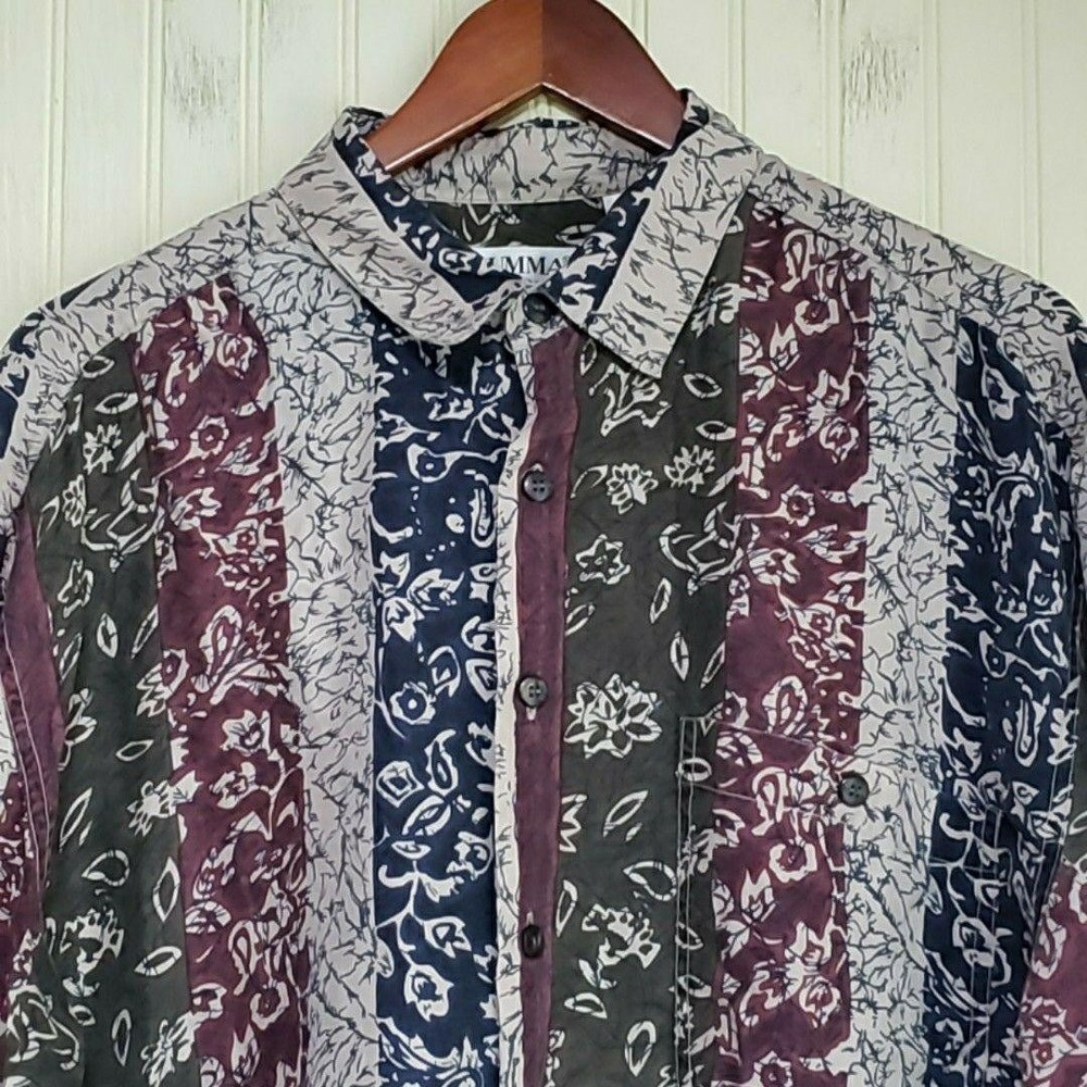 Summa Silk Shirt Mens Large Multicolor Stripe Short Sleeve 100% Silk Button-Up